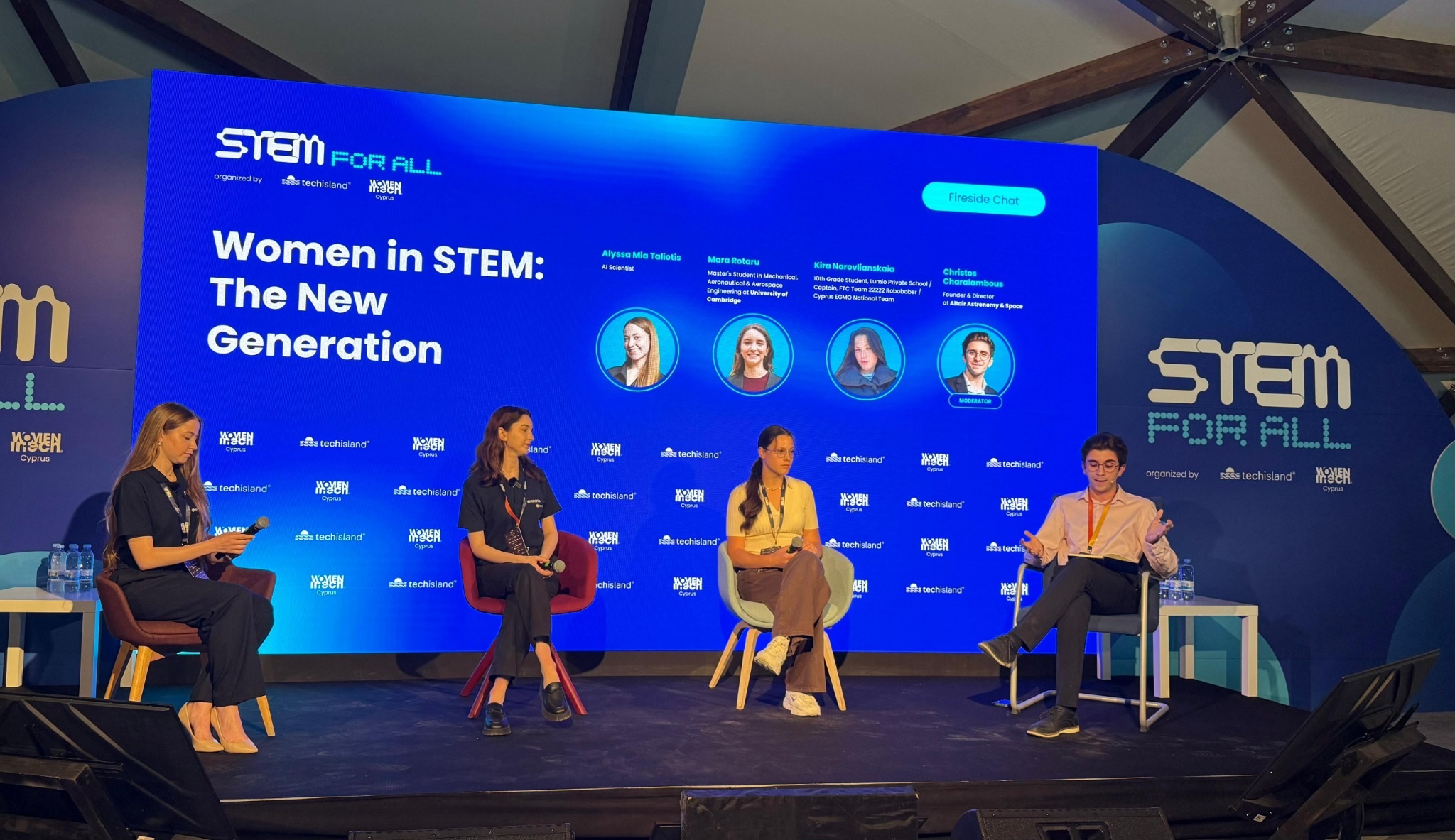 Christos moderating a Women in STEM discussion