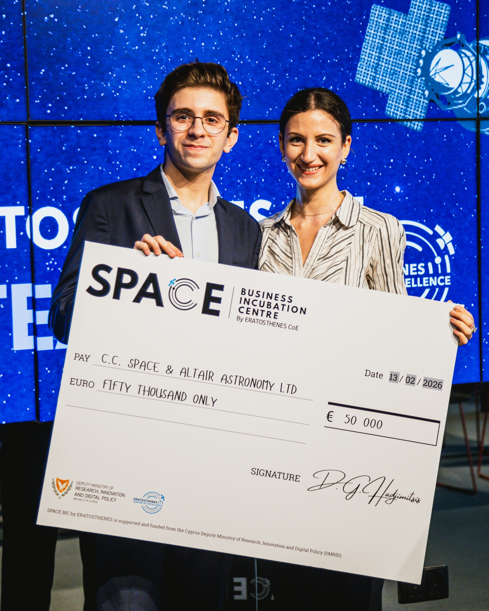 Christos receiving backing from the Eratosthenes Space BIC